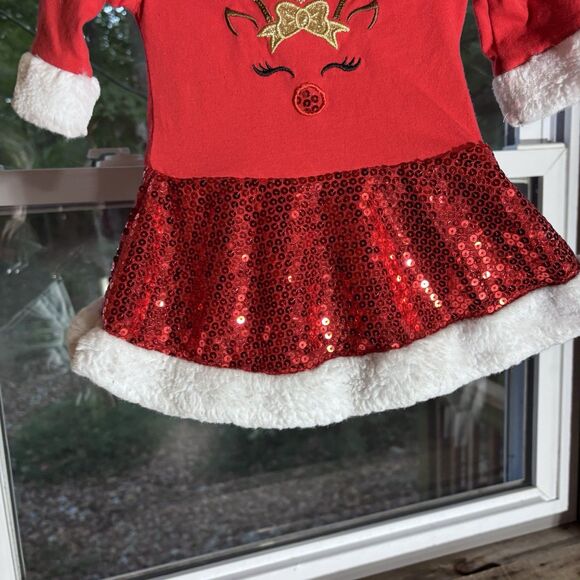 BlueBeri Boulevard Red Christmas Reindeer Sequin Dress Girls size 12 months - Picture 4 of 12